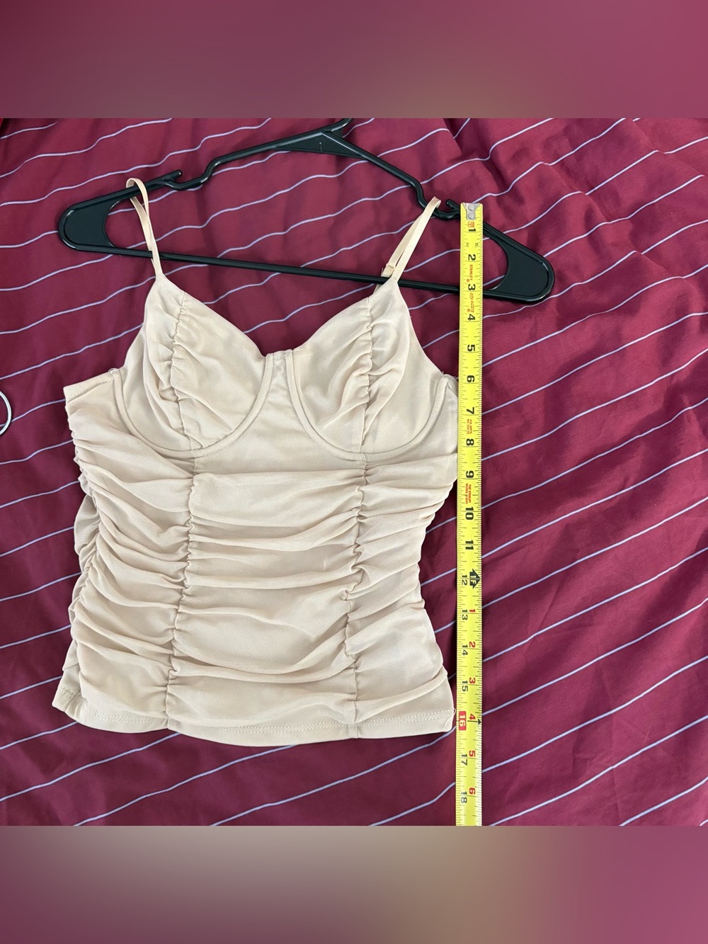 Ruched Beige Spaghetti Strap Tank Top
